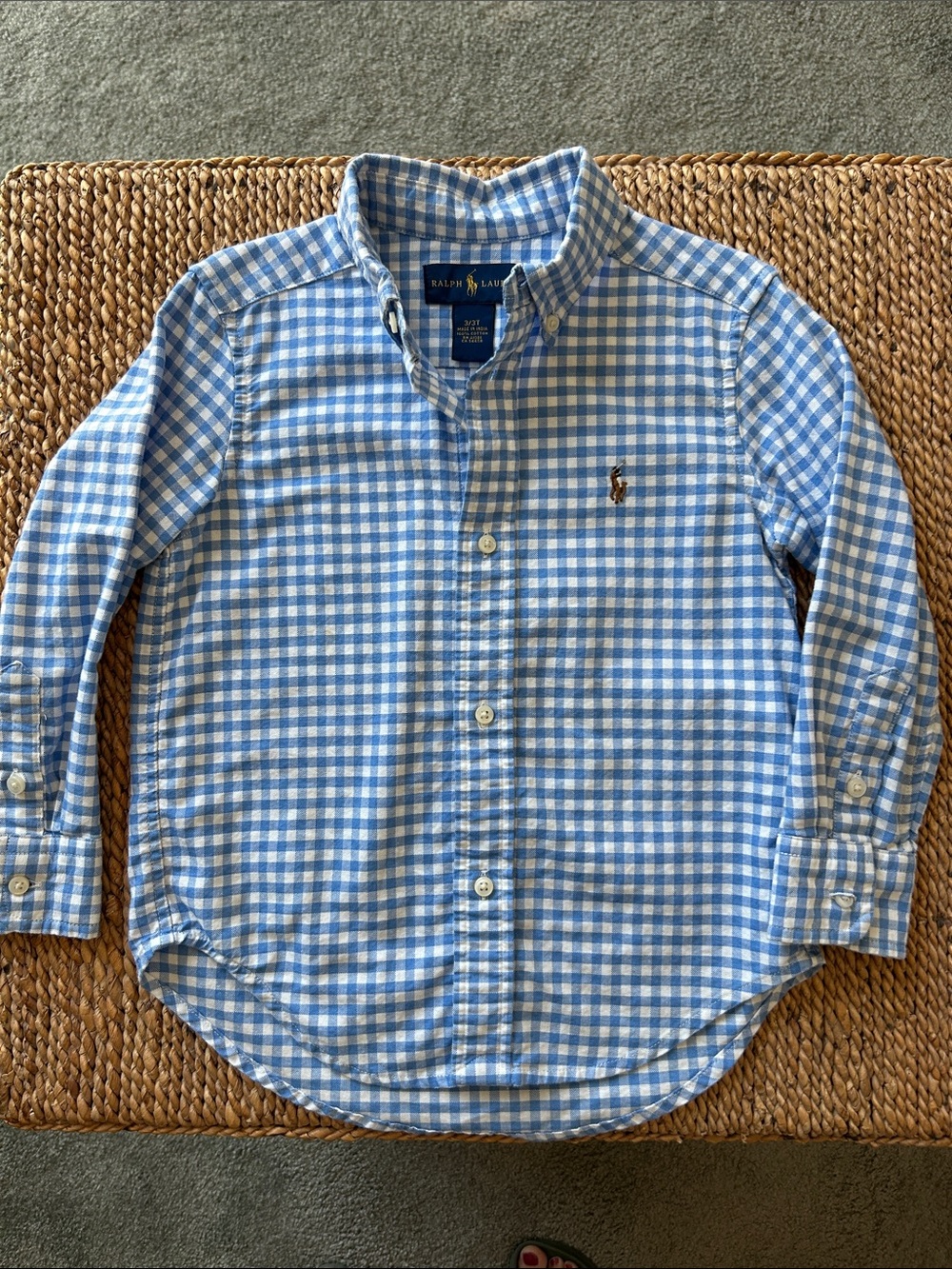 Ralph Lauren Light Blue and White Gingham Button-Down Shirt for Kids